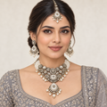 Chandralekha | Handcrafted Ivory Necklace, Earrings & Maang Teeka Set | DEVIQ | JS-1024