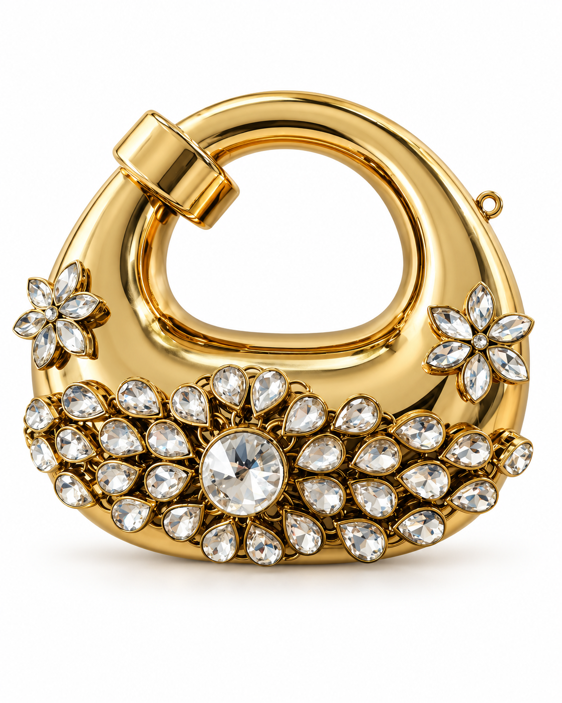 Swarna Pushp gold-tone oval handle clutch isolated on white background