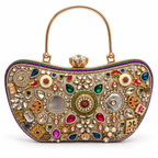 Ratna Mahal Handbag | Hand-Embellished Mirror & Stone Top-Handle Bag | DEVIQ | HB-1001