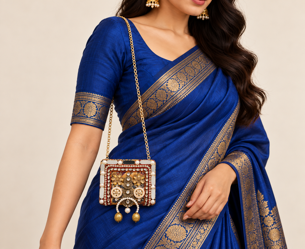 Kanak Phool Mini Clutch | Floral Mirror Hand-Embellished Sling Bag | DEVIQ | MC-1006