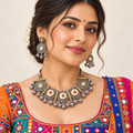 Ada | Dual-Tone Handcrafted Necklace & Earrings Set | DEVIQ | JS-1002