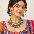 Ada | Dual-Tone Handcrafted Necklace & Earrings Set | DEVIQ | JS-1002