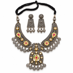 Riwayat | Handcrafted Silver-Tone Pendant Necklace & Earrings Set | DEVIQ | JS-1004