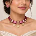Afreen | Maroon Handcrafted Choker & Stud Earrings Set | DEVIQ | JS-1009