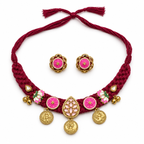 Afreen | Maroon Handcrafted Choker & Stud Earrings Set | DEVIQ | JS-1009