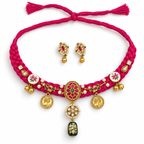 Bahaar | Pink Handcrafted Choker & Earrings Set | DEVIQ | JS-1010