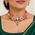Noor | Pink Handcrafted Choker & Earrings Set | DEVIQ | JS-1011