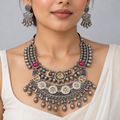 Jashn | Dual-Tone Handcrafted Statement Necklace & Earrings Set | DEVIQ | JS-1013