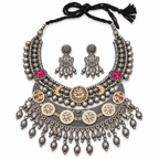 Jashn | Dual-Tone Handcrafted Statement Necklace & Earrings Set | DEVIQ | JS-1013