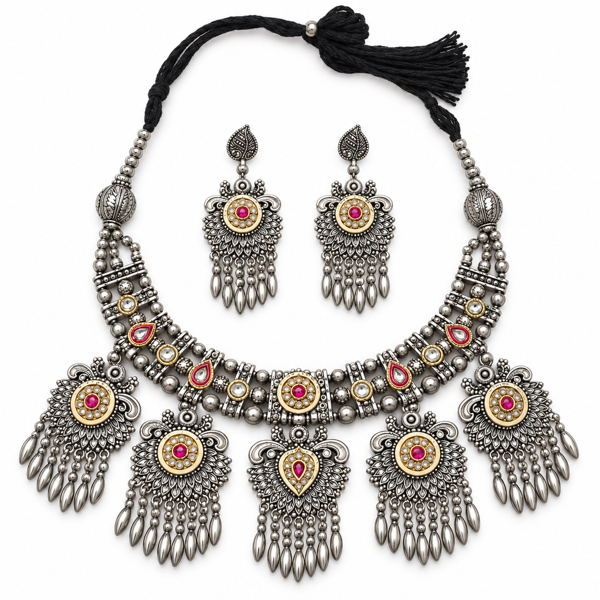 Silsila | Dual-Tone Handcrafted Necklace & Earrings Set | DEVIQ | JS-1014