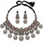 Naqsh | Silver-Tone Necklace & Earrings Set | DEVIQ | JS-1015