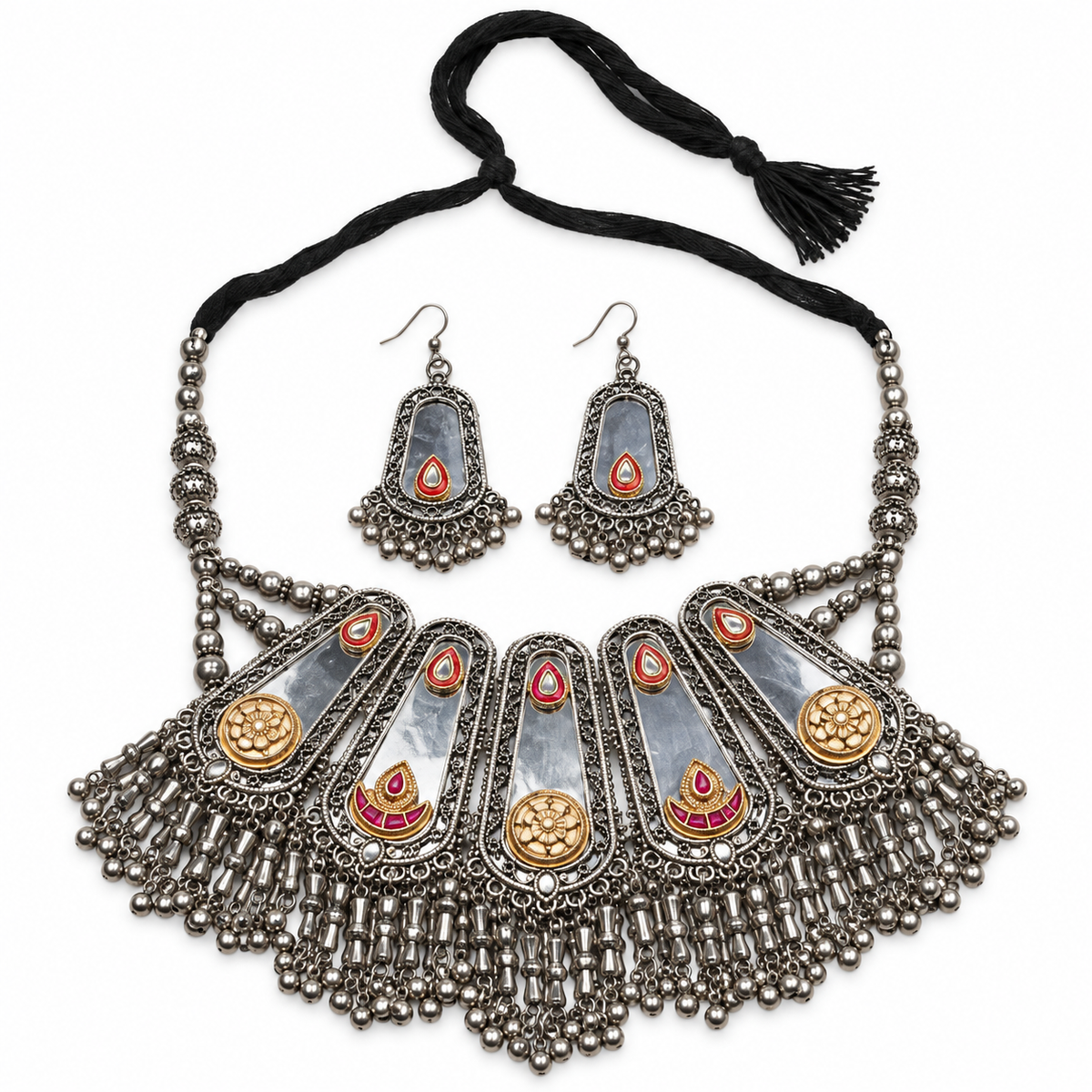 Aaina | Handcrafted Dual-Tone Statement Necklace & Earrings Set | DEVIQ | JS-1016
