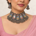 Aaina | Handcrafted Dual-Tone Statement Necklace & Earrings Set | DEVIQ | JS-1016
