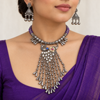 Pariza | Handcrafted Purple Peacock Necklace & Earrings Set | DEVIQ | JS-1017