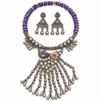 Pariza | Handcrafted Purple Peacock Necklace & Earrings Set | DEVIQ | JS-1017