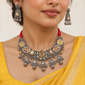 Zareen | Handcrafted Dual-Tone Crescent Necklace & Earrings Set | DEVIQ | JS-1020