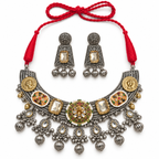 Zareen | Handcrafted Dual-Tone Crescent Necklace & Earrings Set | DEVIQ | JS-1020