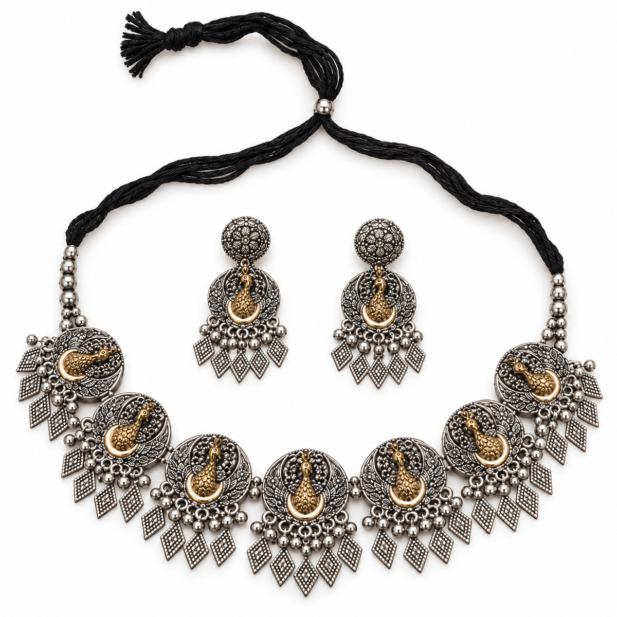 Jhalak | Dual-Tone Handcrafted Necklace & Earrings Set | DEVIQ | JS-1005