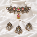 Chaand | Dual-Tone Handcrafted Choker, Earrings & Maang Teeka Set | DEVIQ | JS-1006