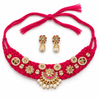 Meher | Red Handcrafted Choker & Earrings Set | DEVIQ | JS-1008