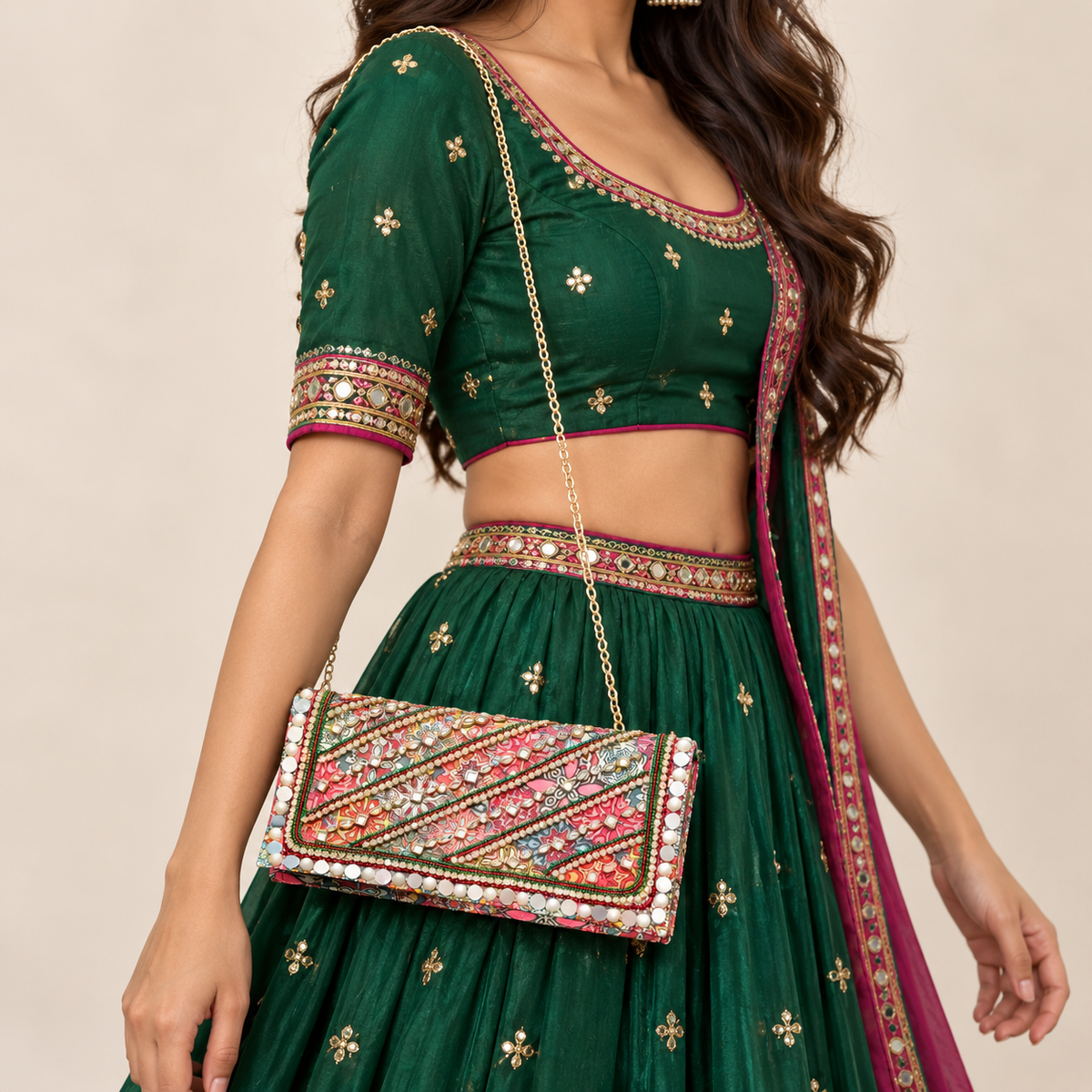 Mehfil | Hand-Embellished Multicolour Navratri Clutch | DEVIQ | CL-1001