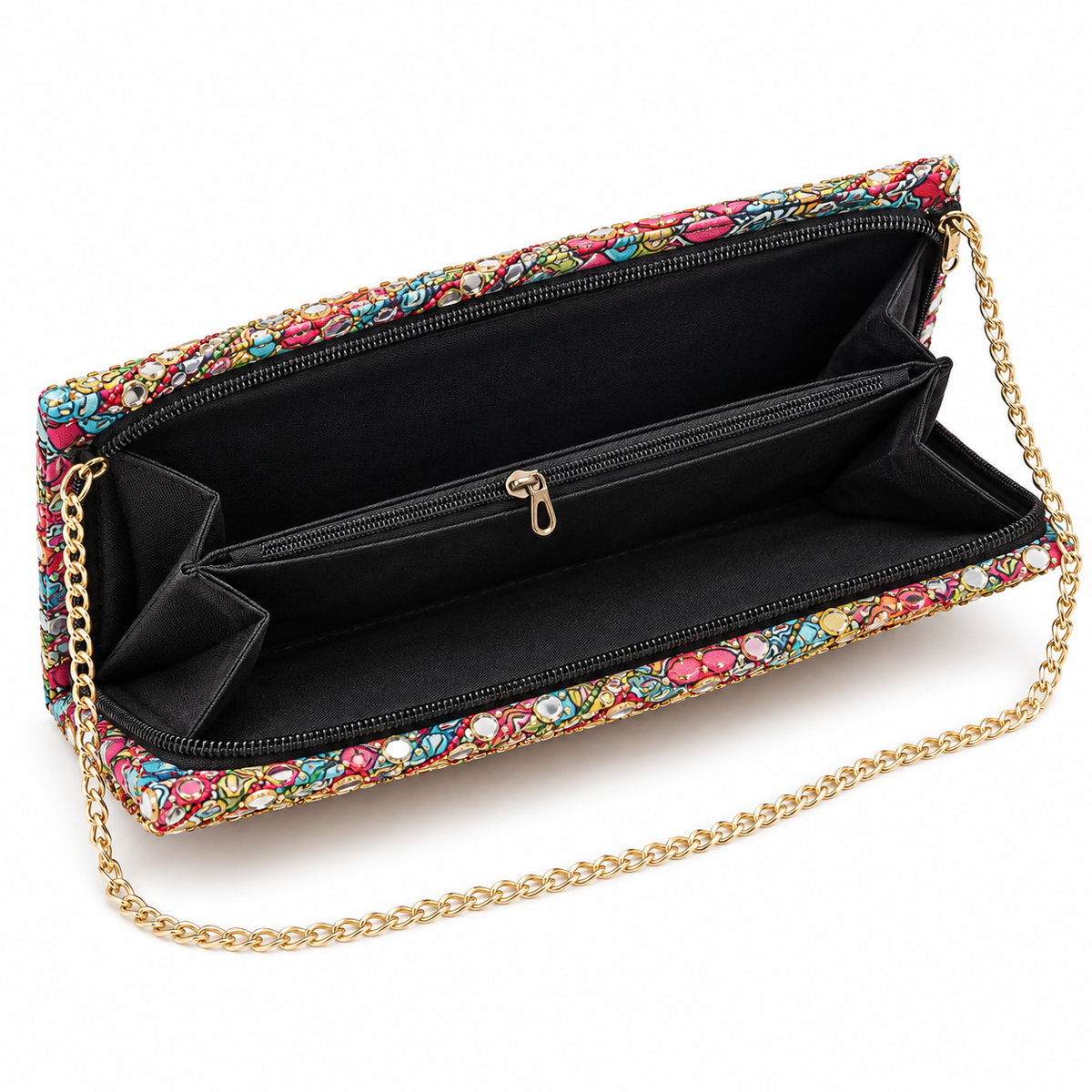Mehfil | Hand-Embellished Multicolour Navratri Clutch | DEVIQ | CL-1001