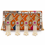 Raqs | Orange Hand-Embellished Pearl-Style Tassel Clutch | DEVIQ | CL-1002