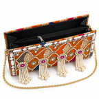 Raqs | Orange Hand-Embellished Pearl-Style Tassel Clutch | DEVIQ | CL-1002