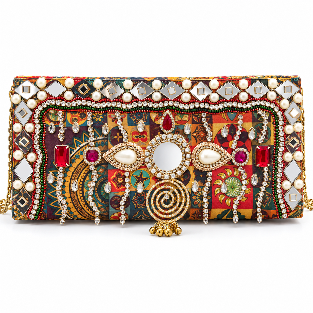 Sitara | Multicolour Hand-Embellished Festive Clutch with Chain Sling | DEVIQ | CL-1003