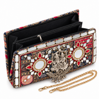 Dastaan | Black & Red Hand-Embellished Festive Clutch with Chain Sling | DEVIQ | CL-1004