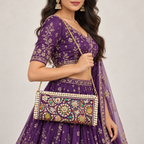 Naayab | Multicolour Hand-Embellished Pearl-Border Clutch | DEVIQ | CL-1006