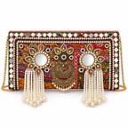 Chand Mahal Pearl Clutch | Multicolour Hand-Embellished Sling Bag | DEVIQ | CL-1007