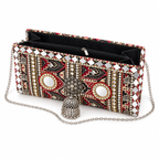 Jharokha Jhumka Clutch | Black & Maroon Hand-Embellished Sling Bag | DEVIQ | CL-1009