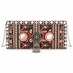 Jharokha Jhumka Clutch | Black & Maroon Hand-Embellished Sling Bag | DEVIQ | CL-1009