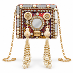 Sheesh Mahal Pearl Mini Clutch | Hand-Embellished Mirror Sling Bag | DEVIQ | MC-1001