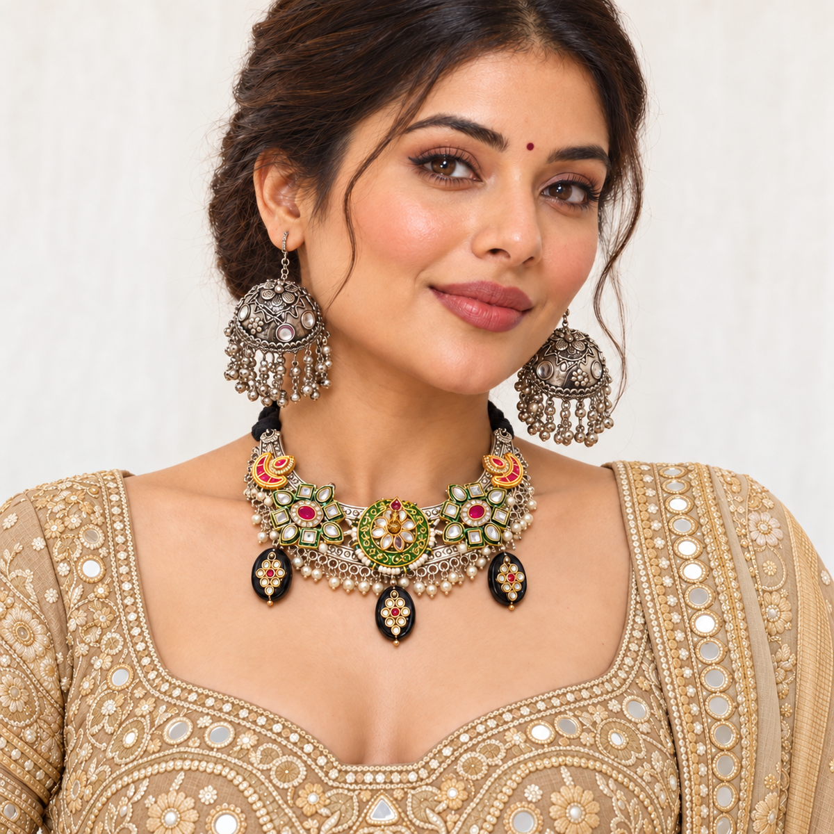 Rangrez | Multicolour Handcrafted Choker & Jhumka Set | DEVIQ | JS-1003