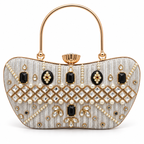 Chandni Noir Handbag | Hand-Embellished Mirror & Pearl-Style Top-Handle Bag | DEVIQ | HB-1003