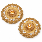 Hemjyoti | Handcrafted Gold & Pearl-Style Diya Holders – Set of 2 | DEVIQ | CH-1015