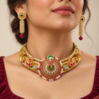Mayurika | Signature Gold-Tone Hasli Choker & Earrings Set | DEVIQ | JS-1027