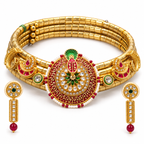 Mayurika | Signature Gold-Tone Hasli Choker & Earrings Set | DEVIQ | JS-1027