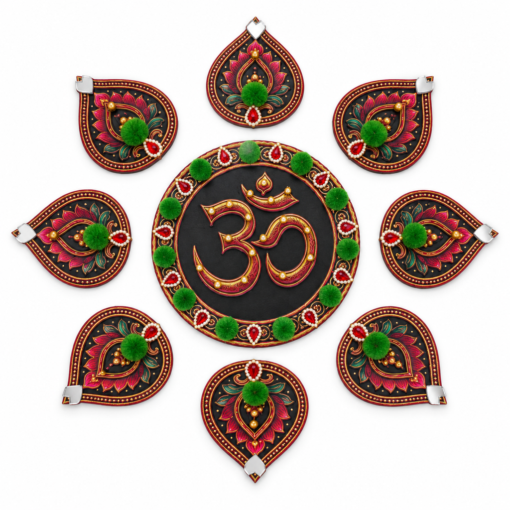 Omangan | Handcrafted Om Rangoli – 9-Piece Set | DEVIQ | CH-1009
