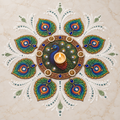 Mayurmani | Handcrafted Peacock Rangoli Diya Set – 9 Pieces | DEVIQ | CH-1020