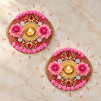 Pushpdeep | Handcrafted Pink Floral & Lotus Diya Holders – Set of 2 | DEVIQ | CH-1014