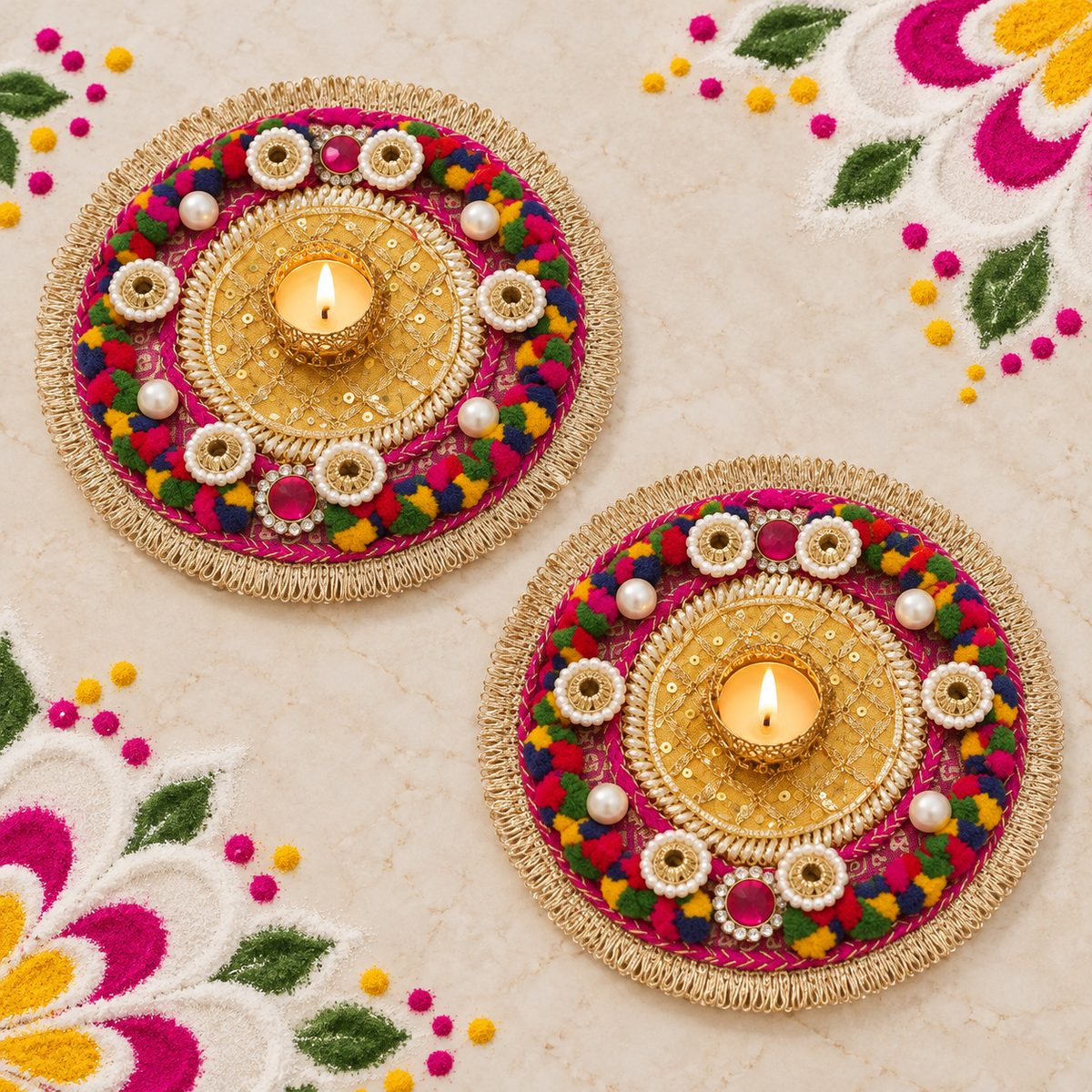 Rangratna | Handcrafted Multicolour Diya Holders – Set of 2 | DEVIQ | CH-1017