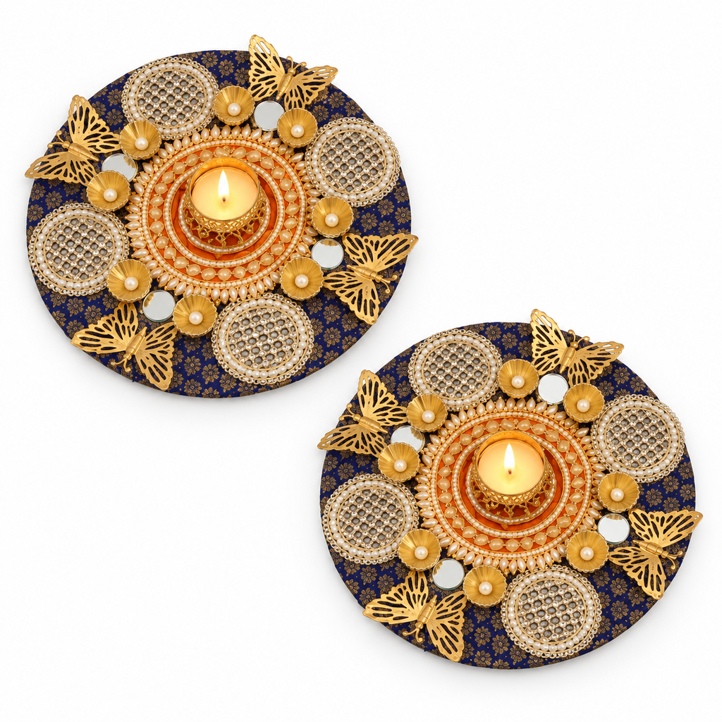 Suvarnapankh | Handcrafted Butterfly Rangoli Tealight Holders – Set of 2 | DEVIQ | CH-1002