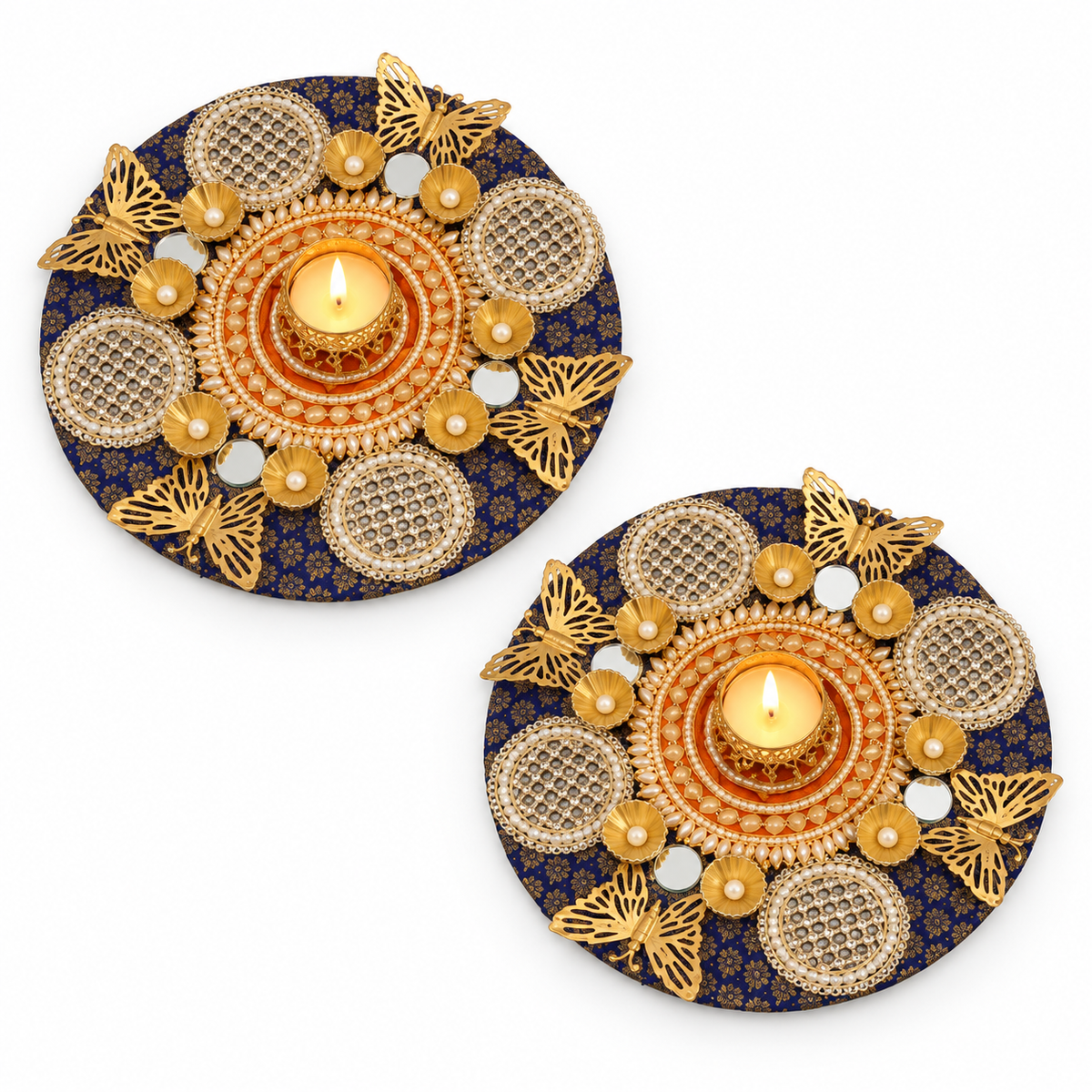 Suvarnapankh | Handcrafted Butterfly Rangoli Tealight Holders – Set of 2 | DEVIQ | CH-1002