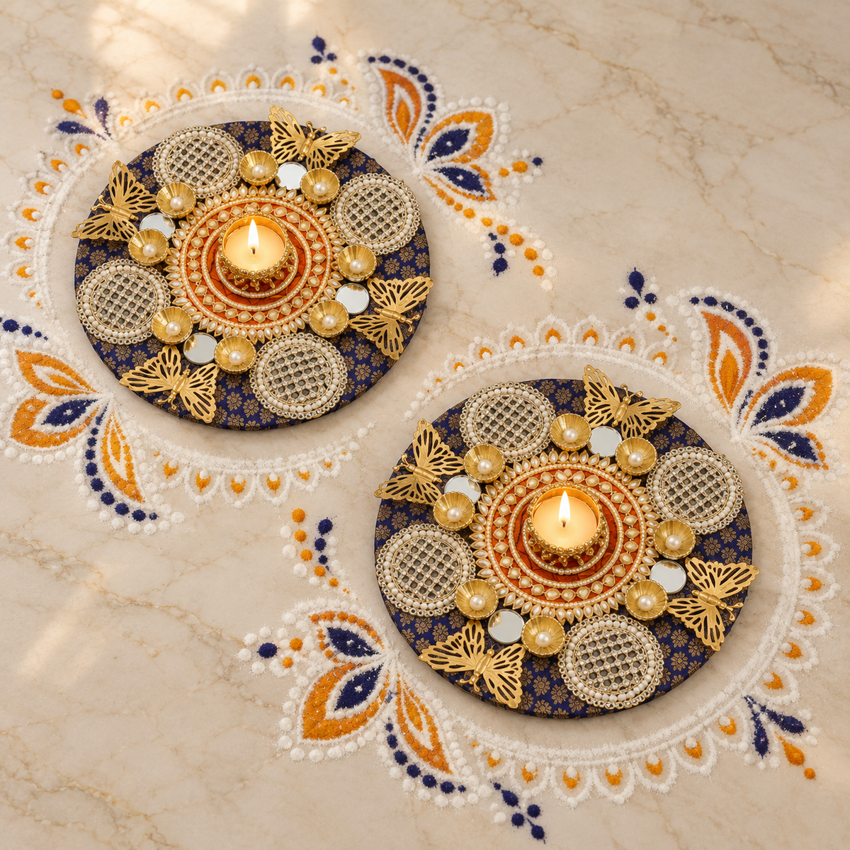 Suvarnapankh | Handcrafted Butterfly Rangoli Tealight Holders – Set of 2 | DEVIQ | CH-1002