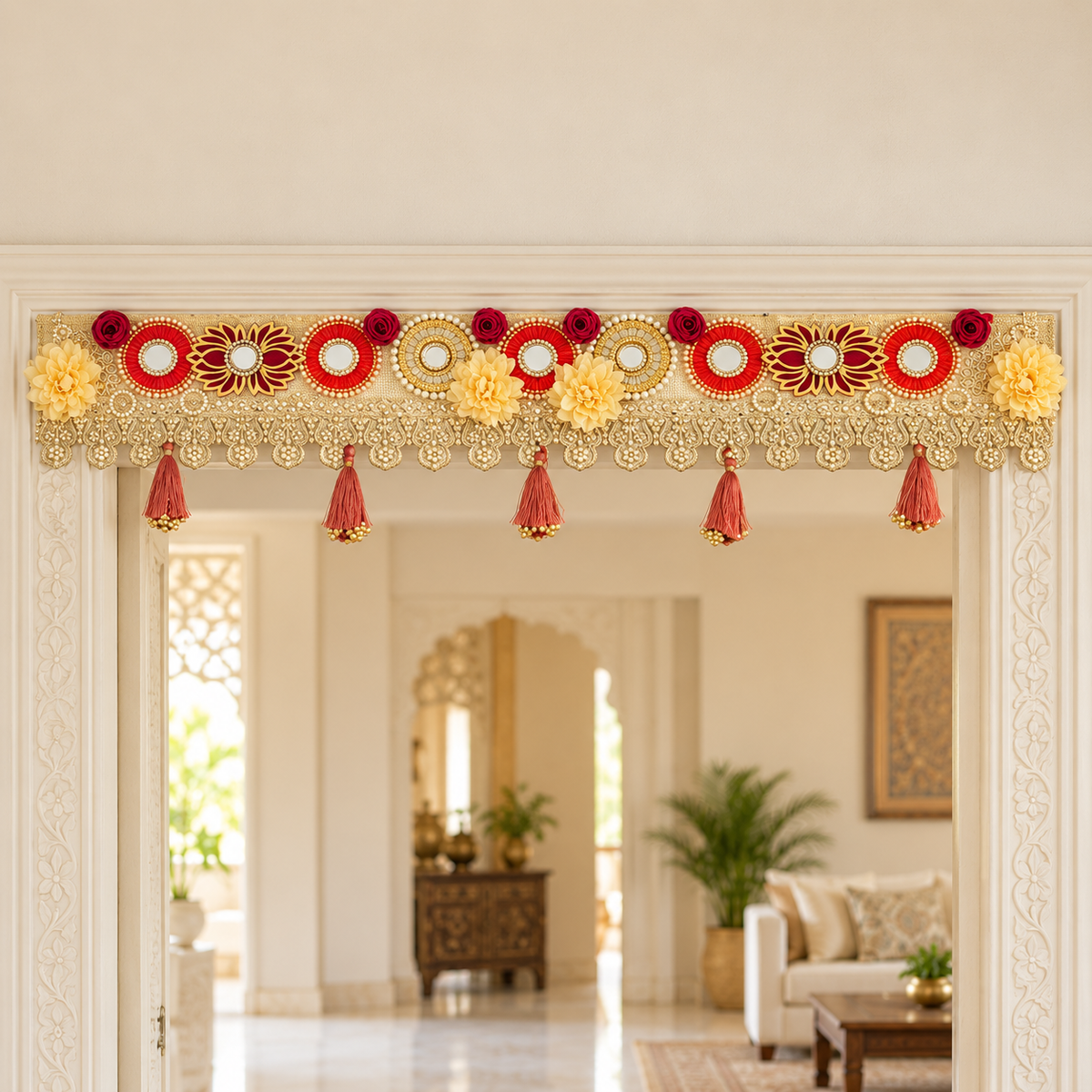 Rangdwaar | Handcrafted Red & Gold Bandarwal | DEVIQ | BW-1009