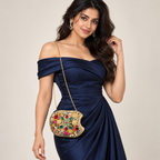Rajtara Wedding Bag | Gold-Tone Hand-Embellished Apple-Shaped Sling | DEVIQ | WB-1005