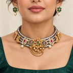 Ruhani | Signature Dual-Tone Hasli Choker & Earrings Set | DEVIQ | JS-1032